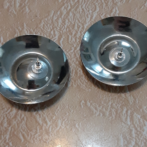 Vintage Watermelon Rhinestone Silver 80's Earrings Modernist New Wave - Picture 5 of 5